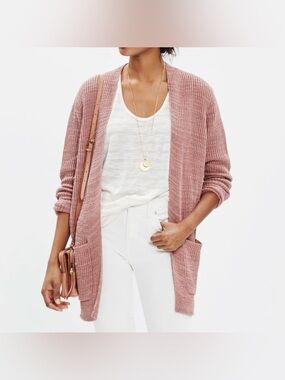 Madewell cardigan sweater medium open linen cotton blend lightweight postscript